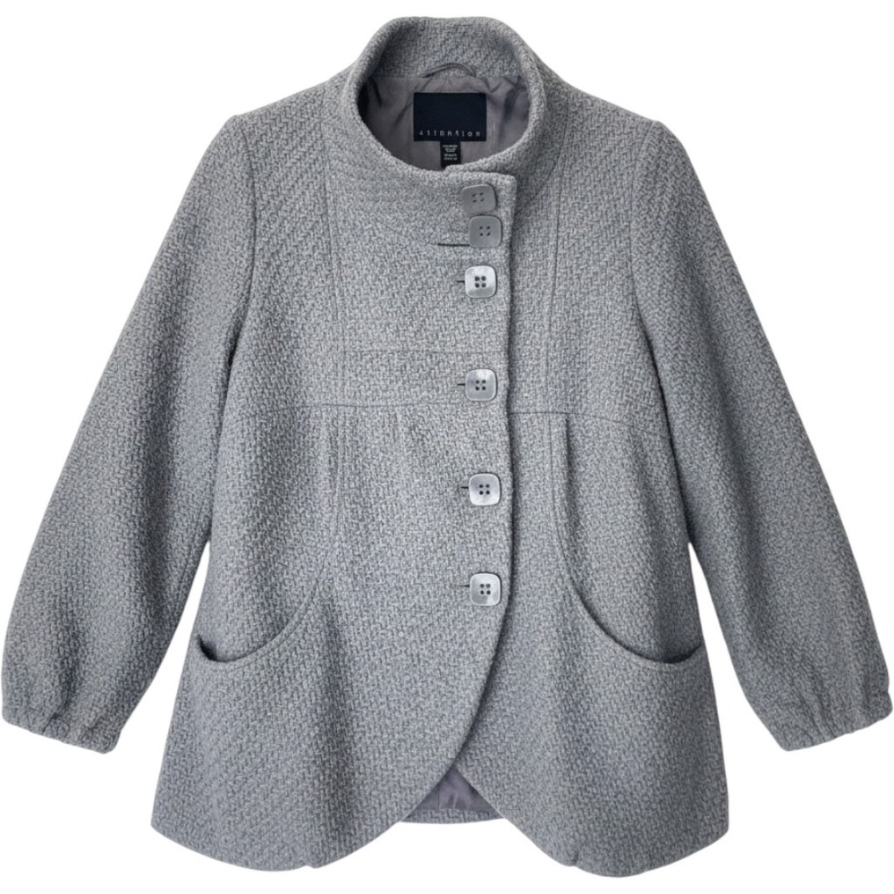 VTG Attention Braided Mock Neck Jacket Womens XL L Wool Empire Waist Woven Coat